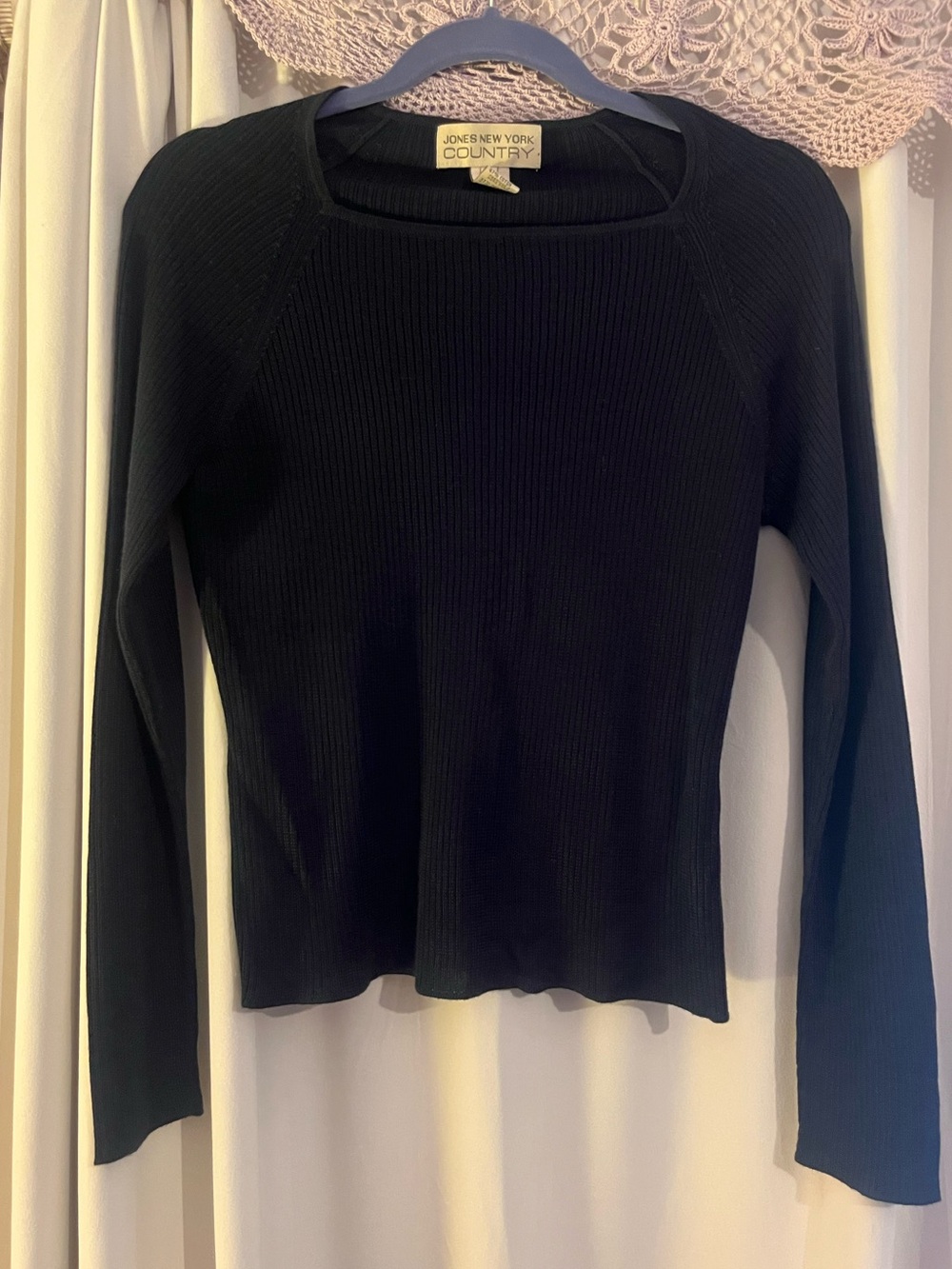 VTG JONES NEW YORK COUNTRY SQUARE NECK RIBBED KNITWEAR TOP 90s MINIMALIST